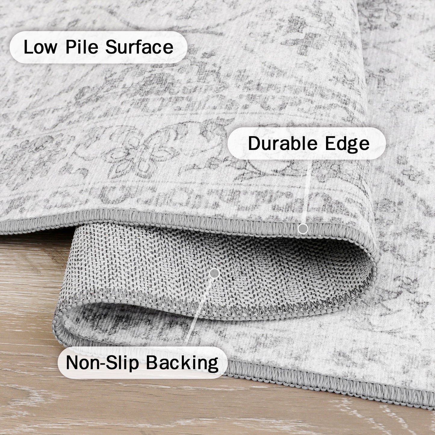 KUETH 2x10 Area Runner Rugs for Entryway Entrance Kitchen Bathroom, Machine Washable Stain Resistant Non-Shed, Long Print Vintage Door, Low Pile with Non Slip Backing, Distressed Cream/Gray