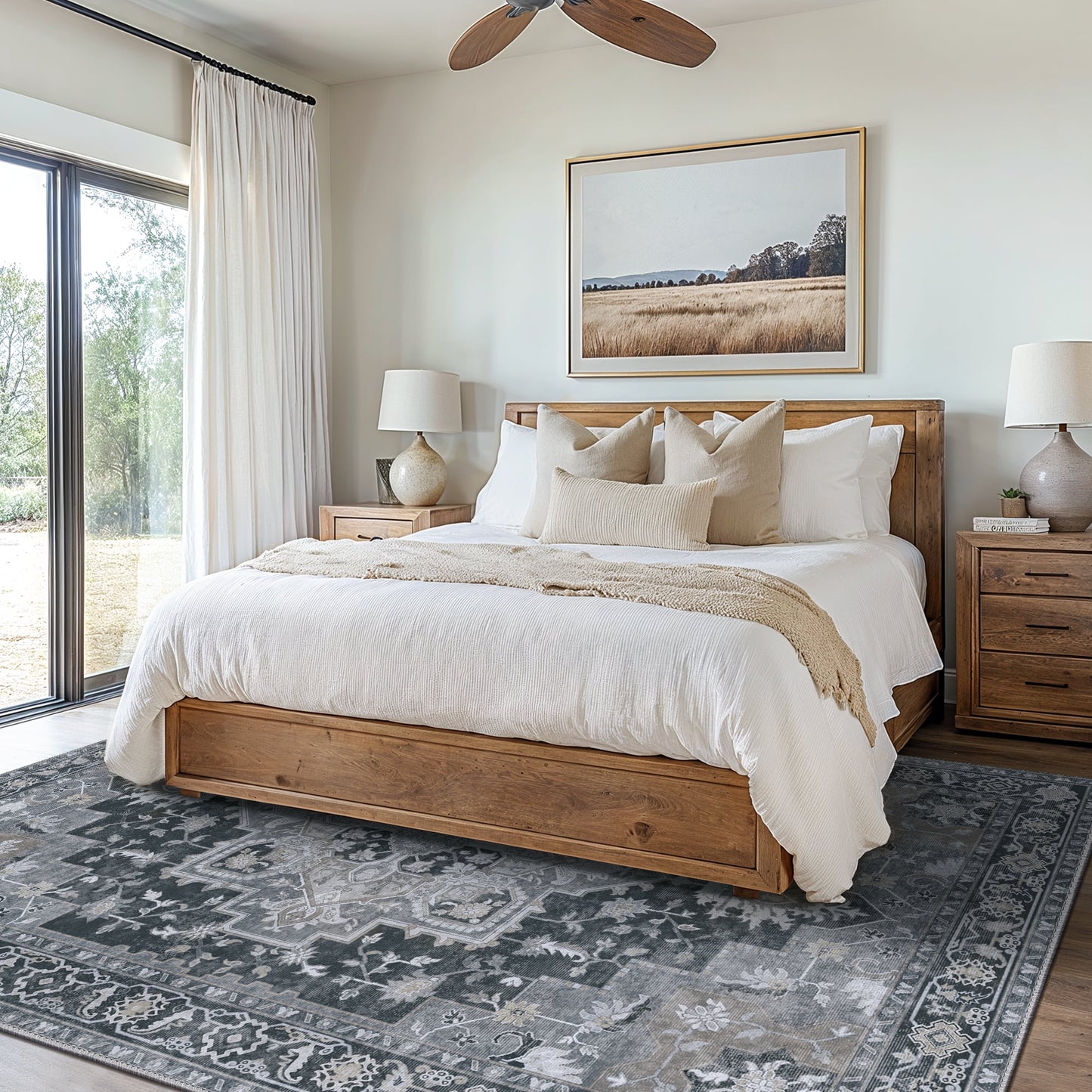 KUETH 5X7 Area Rugs for Living Room, Non Slip Machine Washable Retro Rugs, Ultra-thin Print Rug for Bedroom, Dining Room, Home Office.