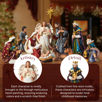 KUETH Nativity Sets for Christmas Indoor Nativity Scene Set Resin Figurine Christmas Ornament Religious Table Holidays Decor Gifts 13 Pieces 7.9 Inch