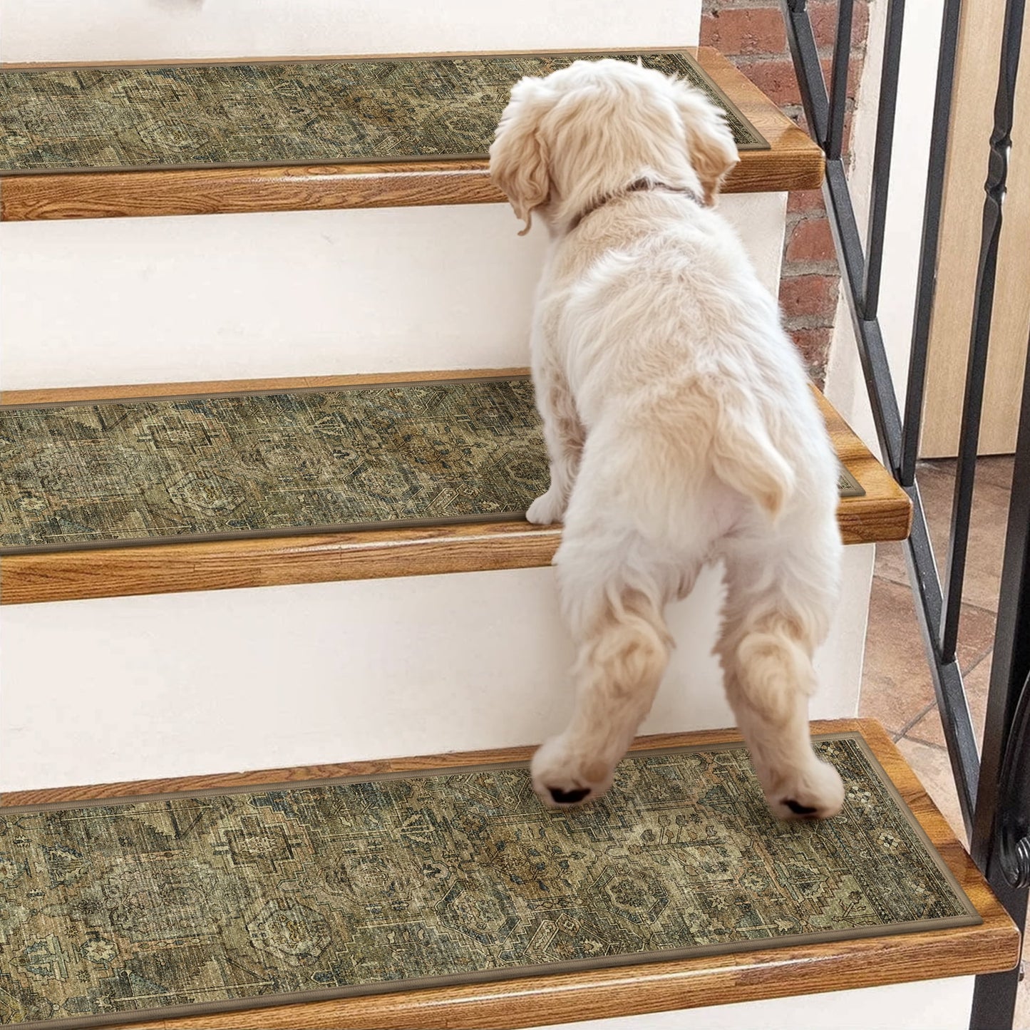KUETH Stair Treads for Wooden Steps 15 Pack 8"x30" Non-Slip Self Adhesive Carpet Stair Treads Indoor Rubber Backing Washable Stair Runners Safety Mats for Kids and Pets