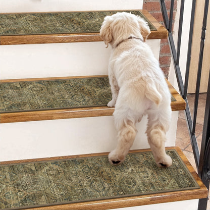 KUETH Stair Treads for Wooden Steps 15 Pack 8"x30" Non-Slip Self Adhesive Carpet Stair Treads Indoor Rubber Backing Washable Stair Runners Safety Mats for Kids and Pets