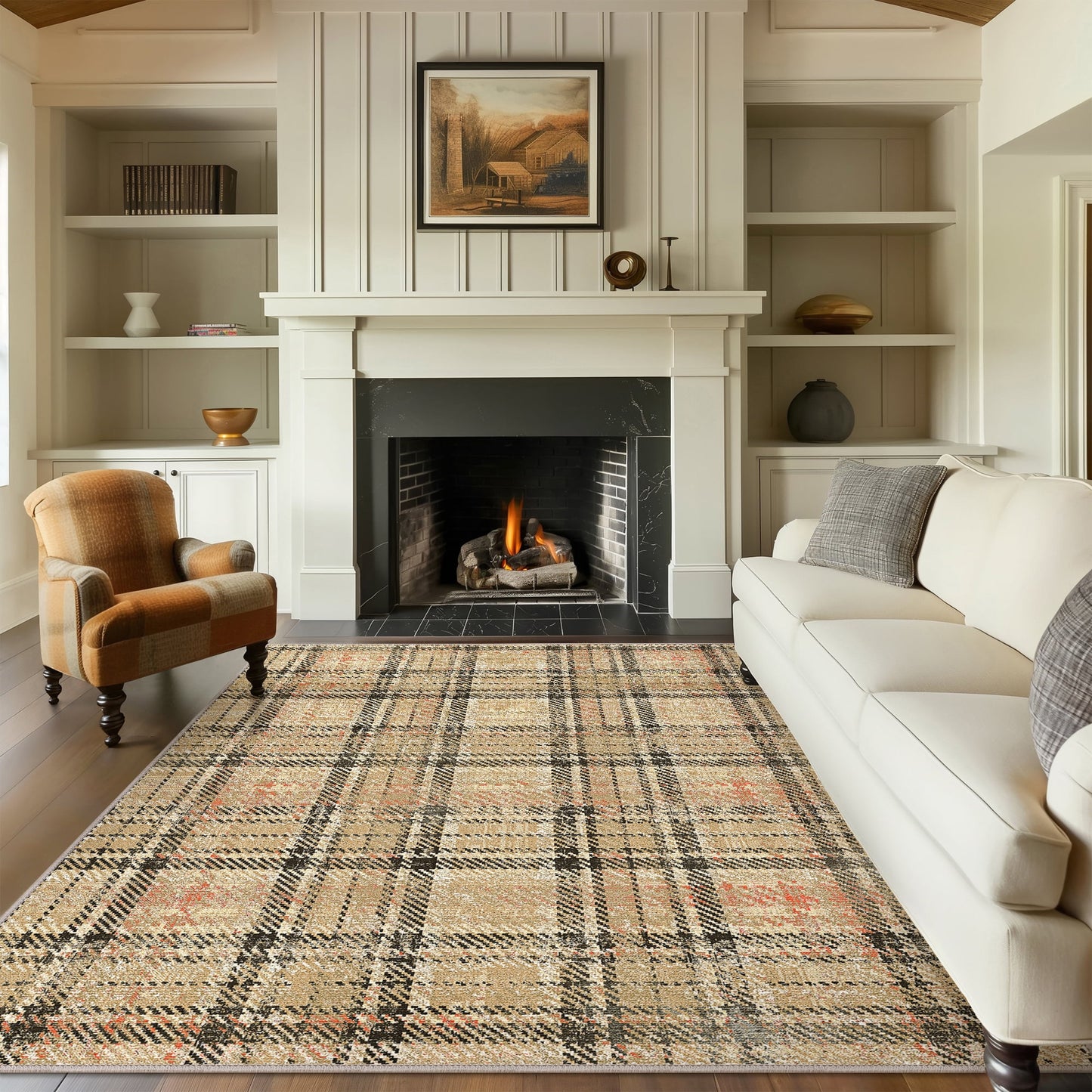 KUETH 5X7 Area Rugs Christmas Rug, Machine Washable Rug, Christmas Area Rugs for Livingroom, Ultra-thin Printed Christmas Rugs Decor, Non Slip Rug for Bedroom